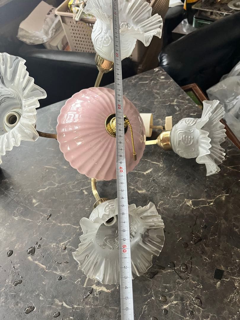 昭和レトロシャンデリア、レトロシャンデリア、陶器とガラスホヤのシャンデリア