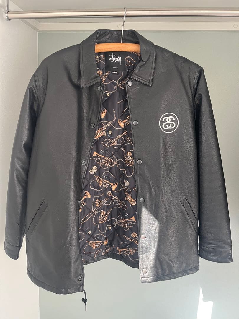 Stussy ブラック レザー ジャケット L