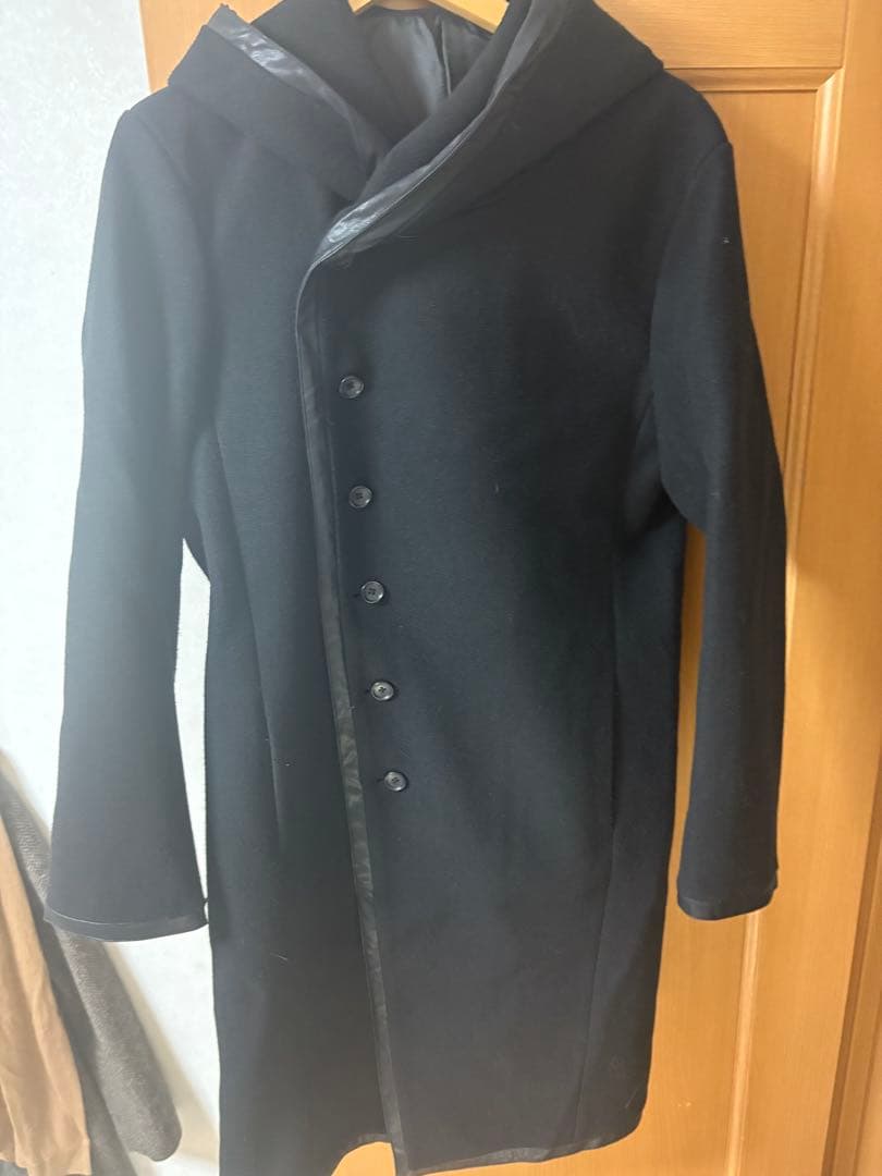 【極美品】フード付きパイピングフーデッドロングラップコートweb完売商品