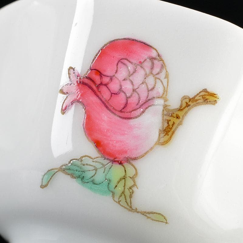 中国　同治年製款　粉彩　螽斯柘榴文　八角煎茶碗　五客　時代箱付　M　R6249E