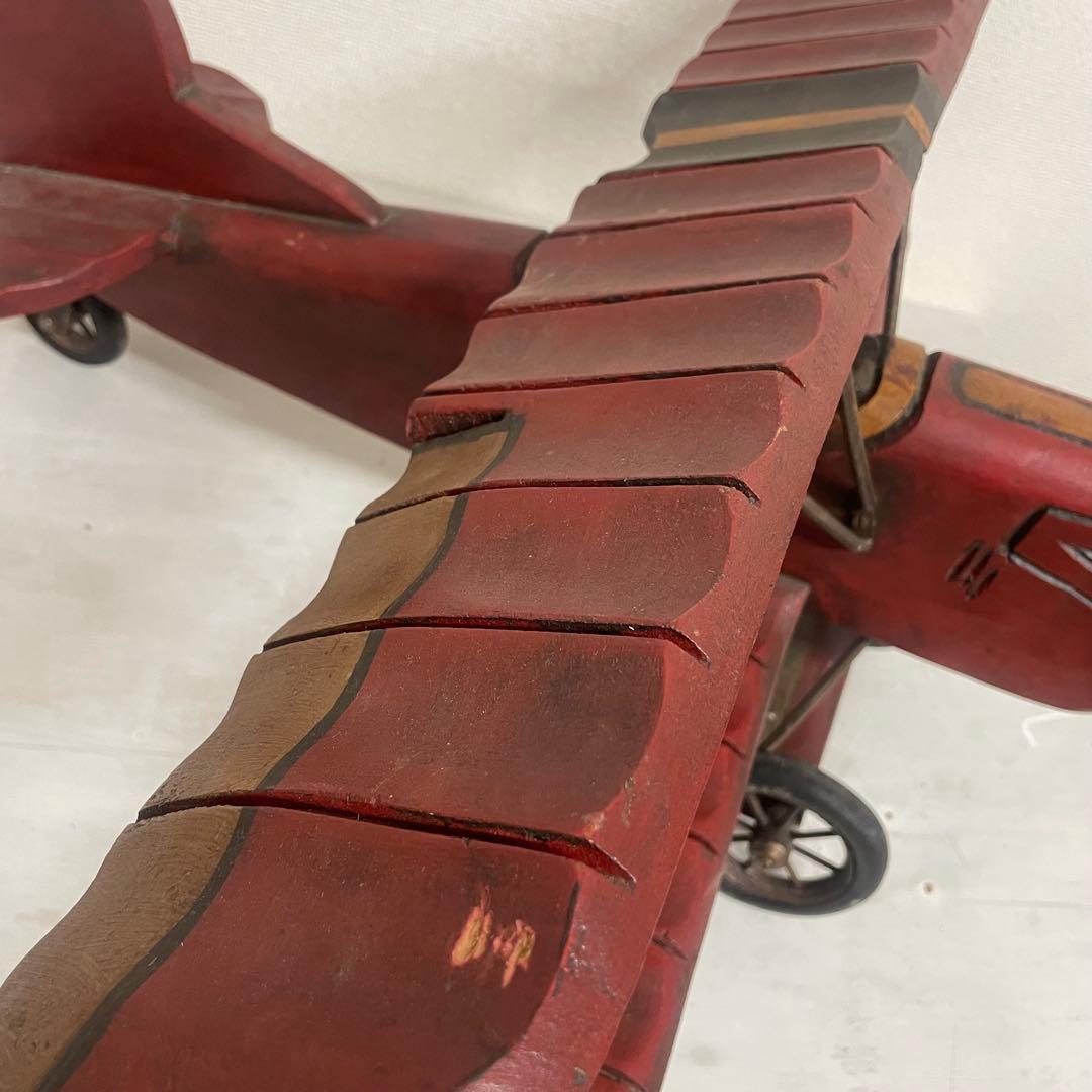 ヴィンテージ　アンティーク　木製飛行機　パイロット　プロペラ付　置物