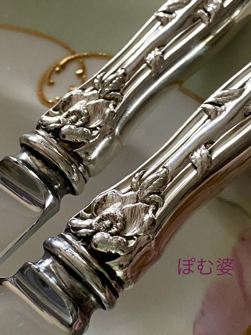 【リード＆バートン】純銀 スターリング／ナイフ＆フォーク ２組／Intaglio