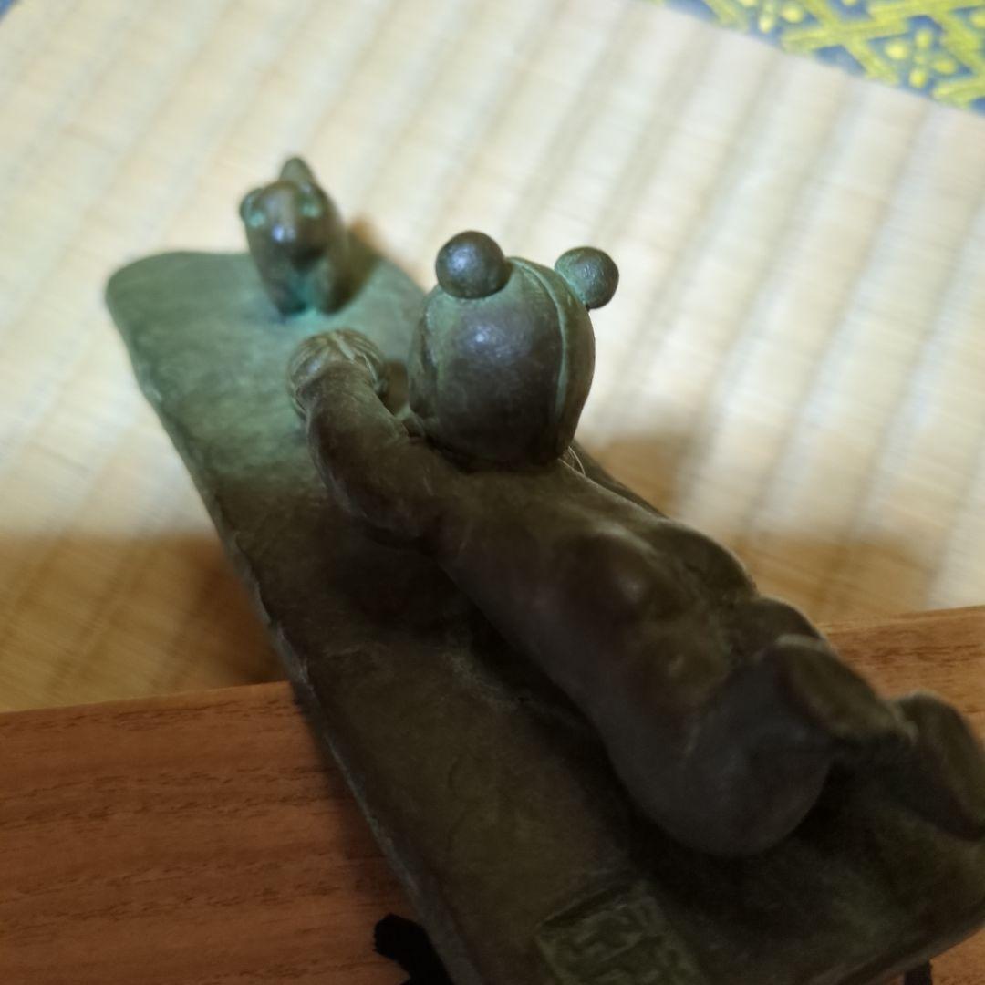 蝋型鋳銅、子供と毬と犬の日和、文鎮置物 木箱付き