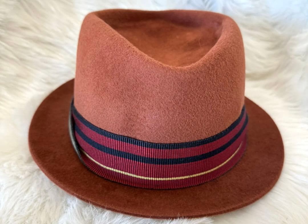 ボルサリーノ フェルトハット☆ポークパイ☆赤茶☆58☆イタリア製