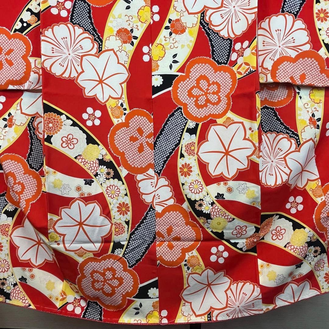 新品 四つ身 紅一点 180 赤 着物 こども 7歳 絹