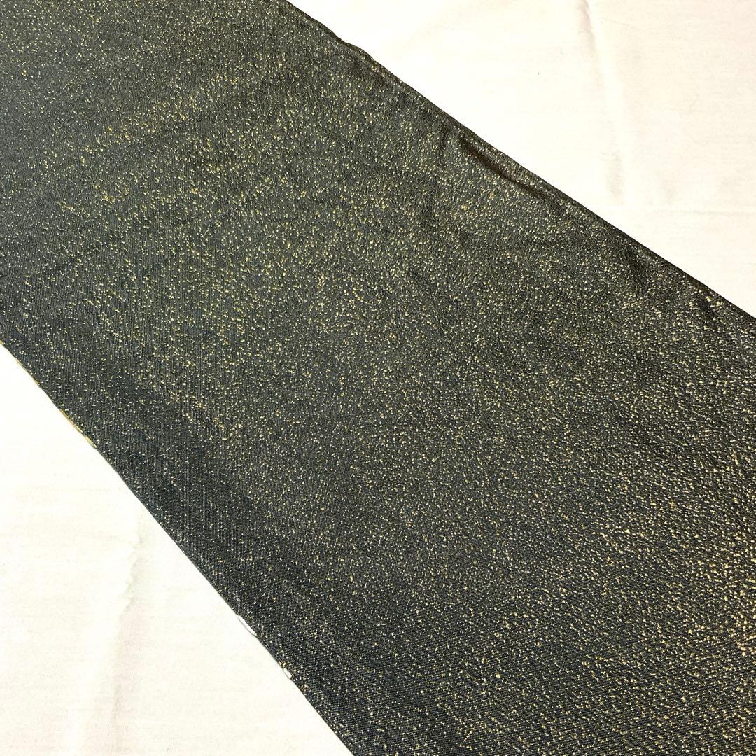 正絹 袋帯 刺繍 錆納戸色×金通し