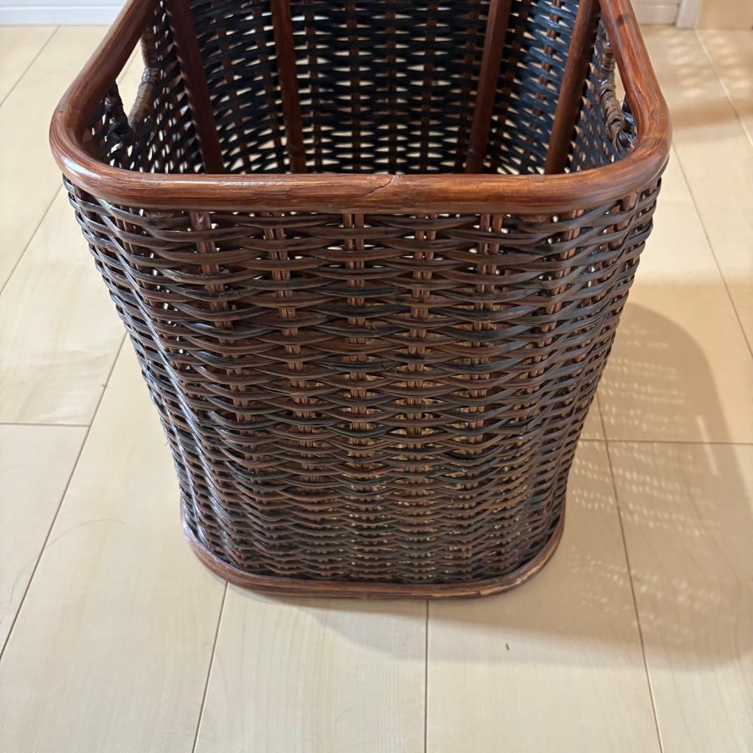ラタン 籐製 ランドリーバスケット ラック ワゴン 収納