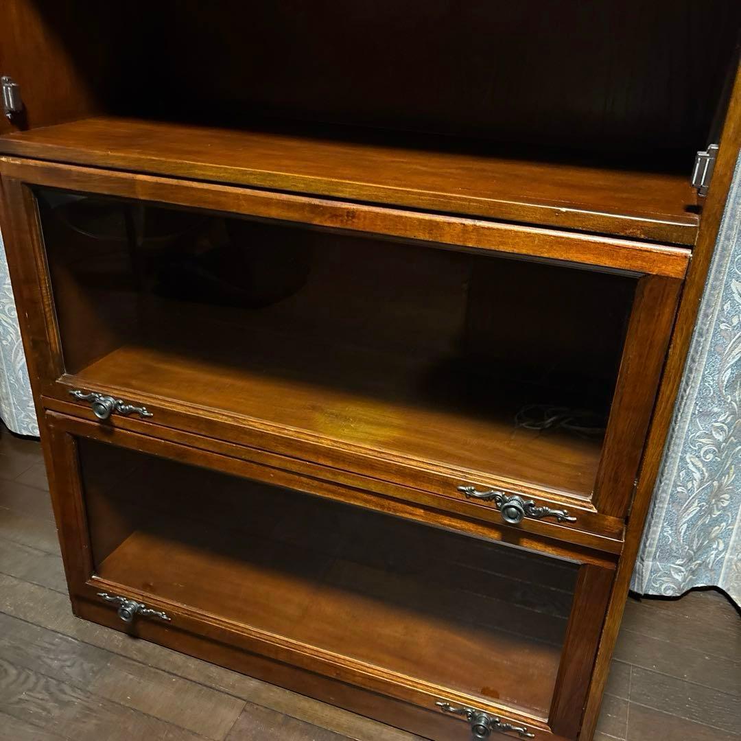 【良品】アンティーク ガラス棚 ブックケース フラップ式扉