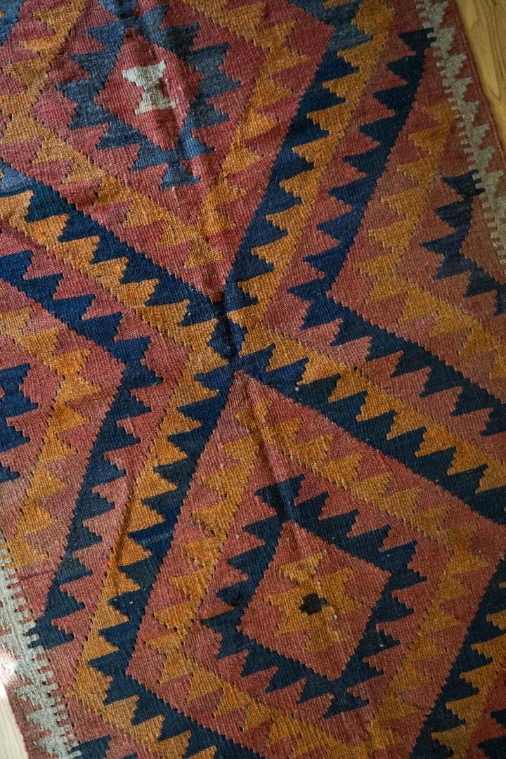 165×94cm アフガンオールド手織りキリム トライバルラグ　ヴィンテージラグ