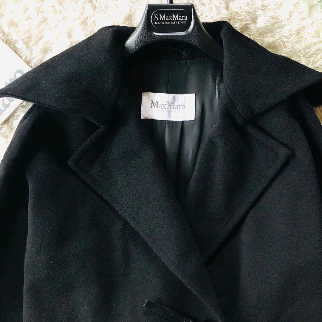 美品✨マックスマーラ カシミヤ混コート ビッグカラー 白タグ ブラック 40