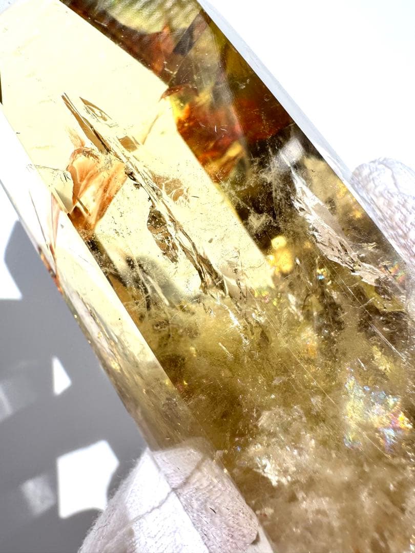 高品質 高透明 虹入り シトリン 黄水晶 六角柱