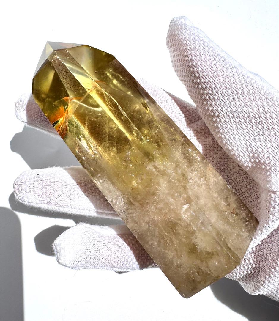 高品質 高透明 虹入り シトリン 黄水晶 六角柱