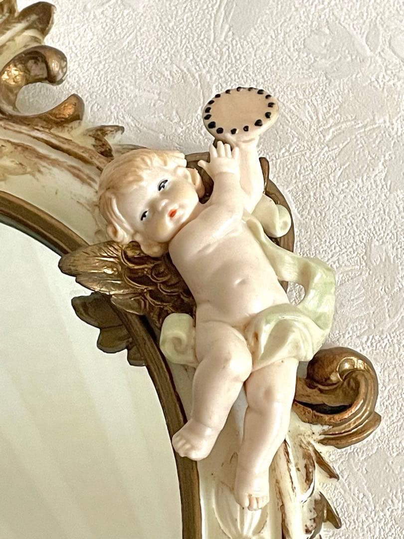 美品　イタリア製ロココ調　エンジェル壁掛け鏡