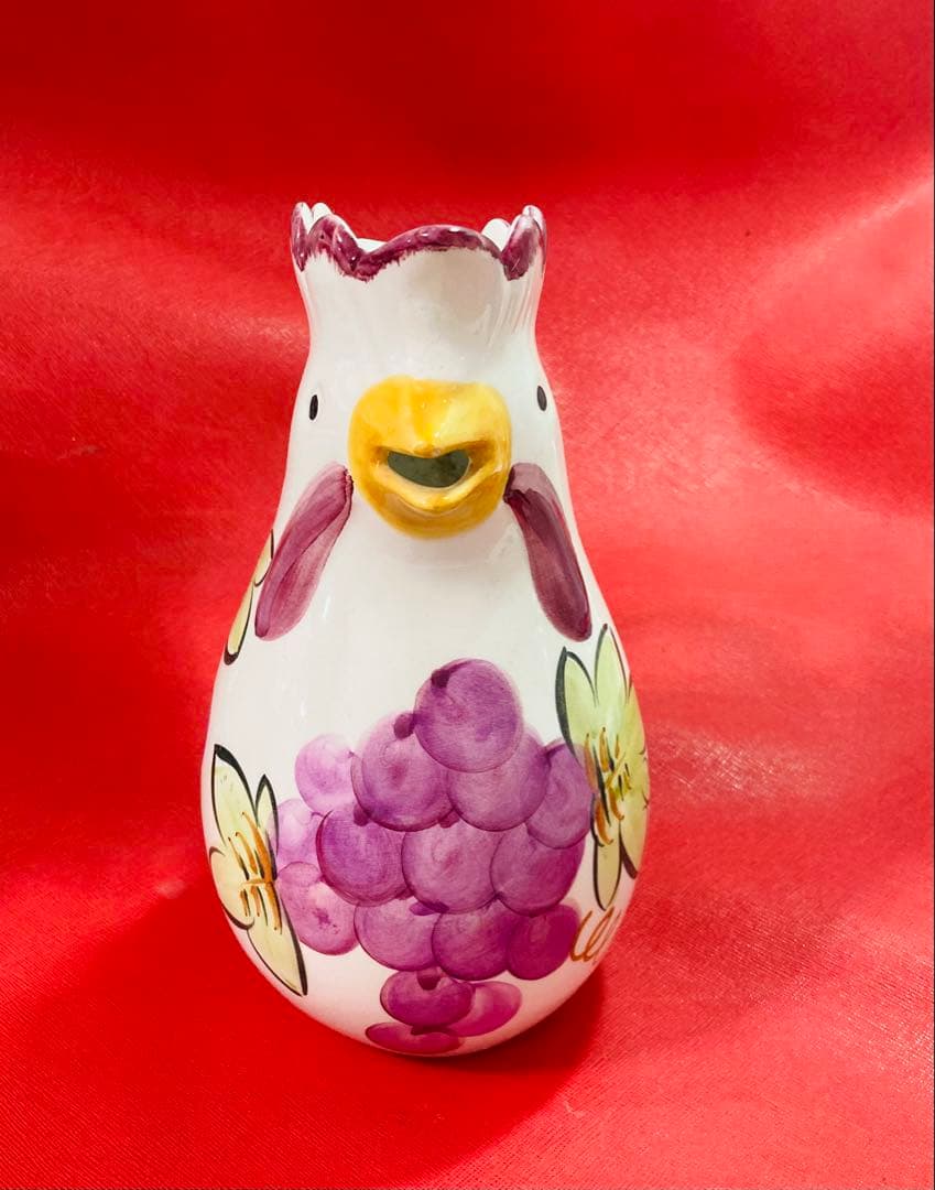 イタリア製　陶器　花瓶　フラワーベース ニワトリ　フラワー　花柄