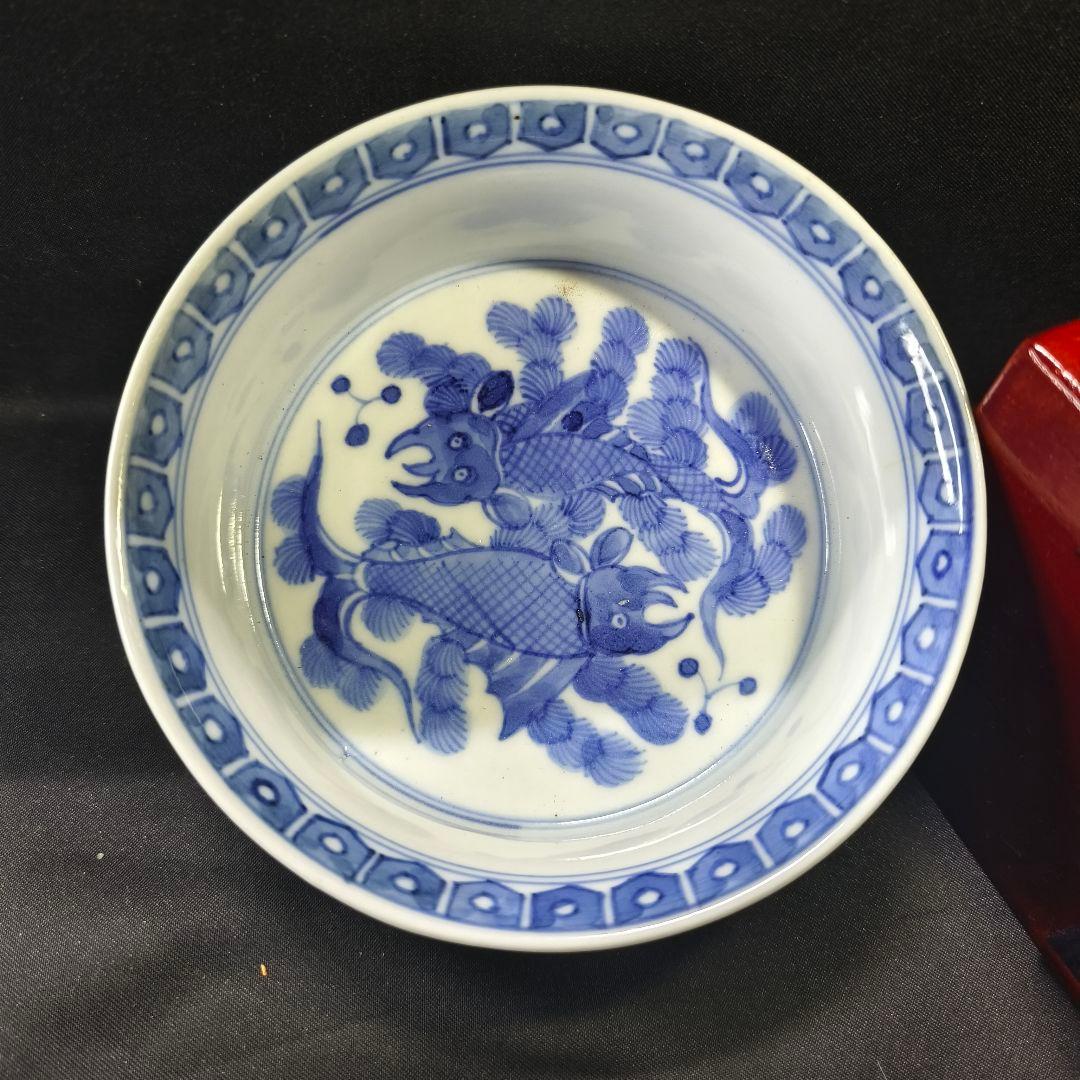 大明嘉慶年製 染付お碗 手描き龍魚文 中国骨董 古美術 アンティーク 蒐集家放出