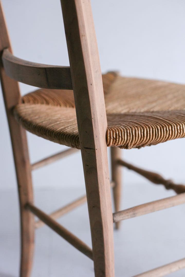 フランス　ラッシュ編みチェア　無垢材　ブロカント　ダイニングチェア　古家具