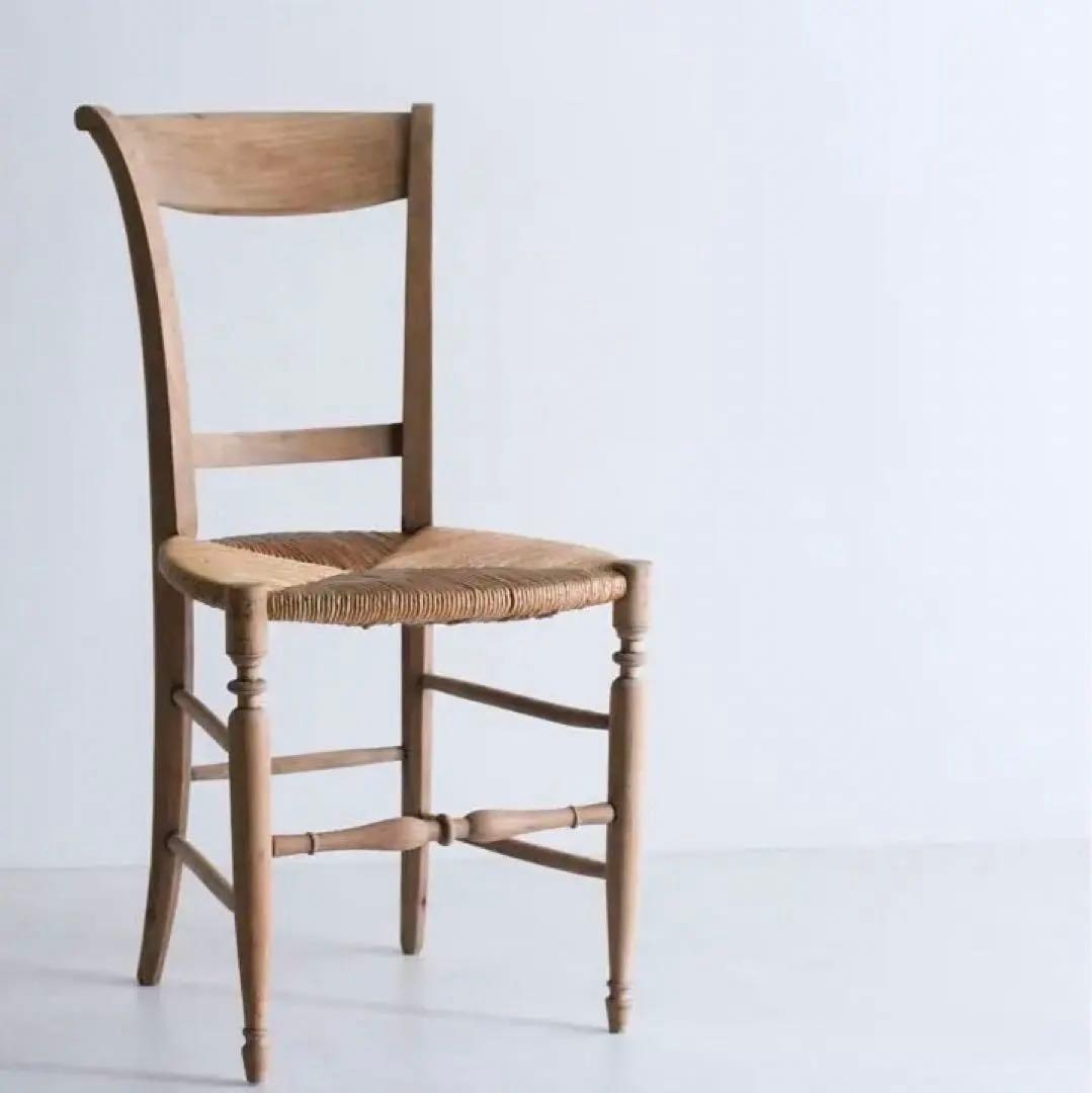フランス　ラッシュ編みチェア　無垢材　ブロカント　ダイニングチェア　古家具