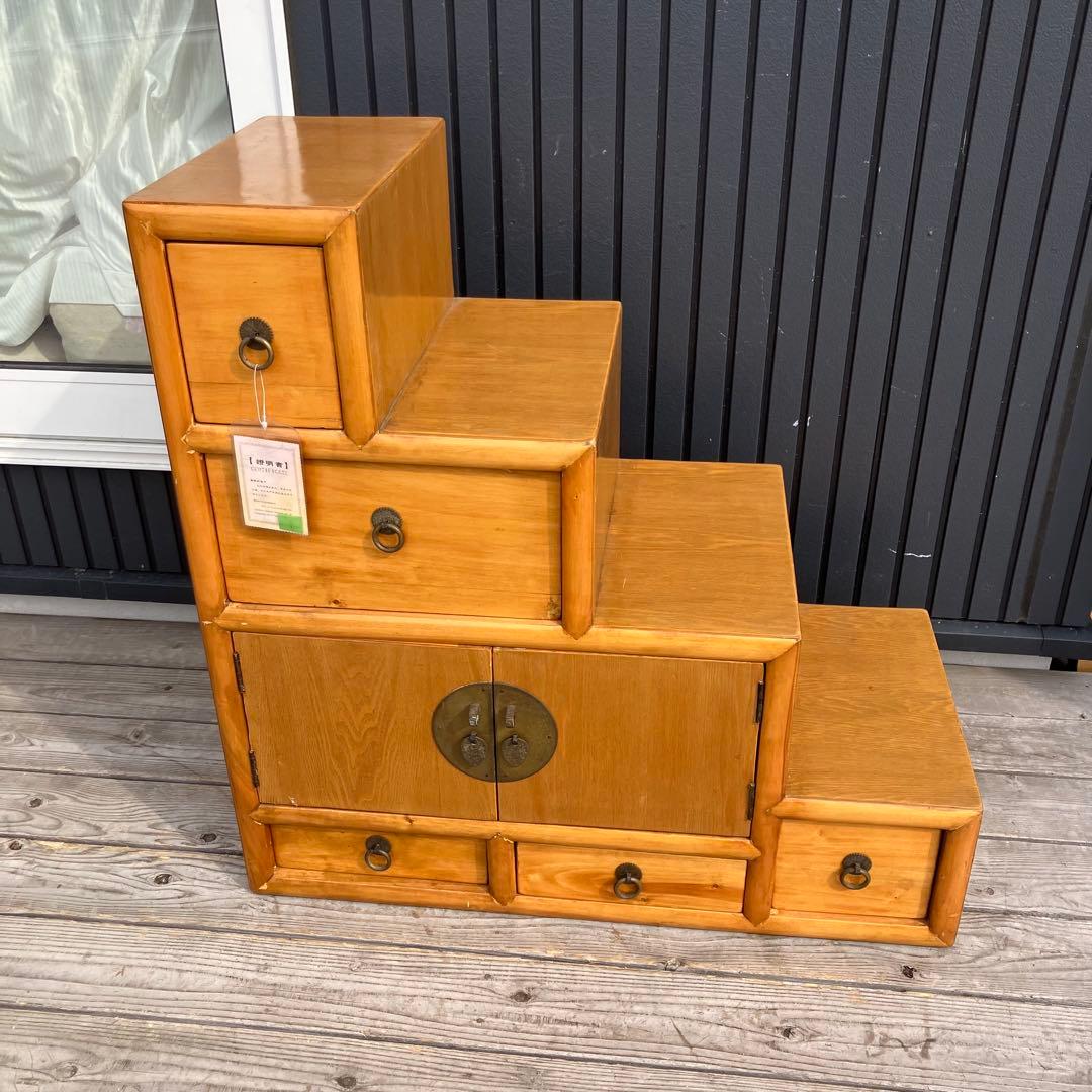 ② 昭和レトロ 中国古典家具 木製 階段箪笥 サイドボード 古家具 両面引き出し