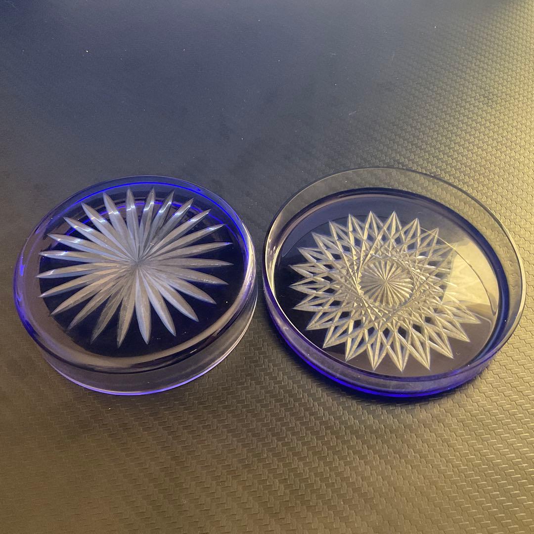 江戸切子 廣田硝子 シャーレ 切匣 蜘蛛の巣文様 青