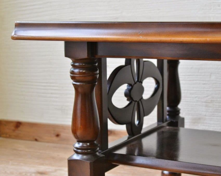 希少　1970's　飛騨産業　透かし彫り　花柄模様　ラック付属　ローテーブル