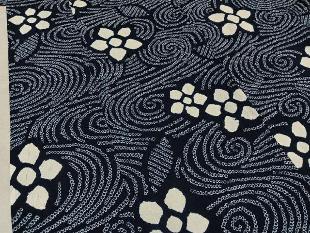 有松絞り　浴衣　身丈160 有松鳴海絞り　流水　渦巻き　紺地　鹿の子絞り