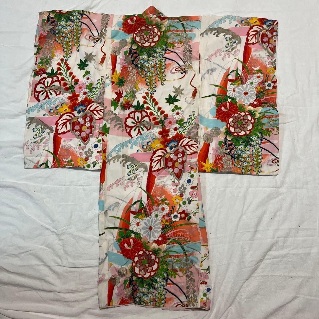 七五三　3歳　被布　着物　アンティーク　正絹　ピンク