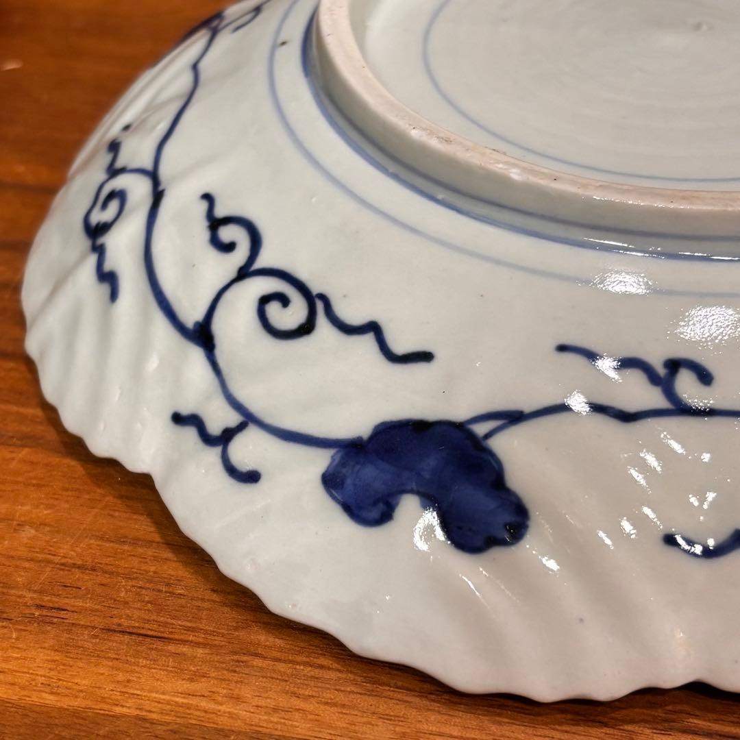 江戸時代　古伊万里　陰刻　染め付け皿　5枚