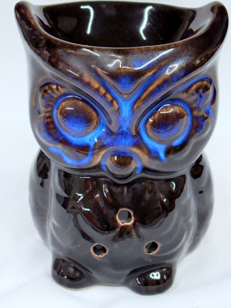 アロマオイルバーナー フクロウ 香炉 アロマポット 黒と青 開運 梟 ふくろう
