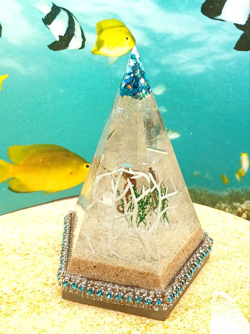 乾燥タツノオトシゴ⭐️五角錐ピラミッドオルゴナイト⭐️願い事・幸運を呼びたい