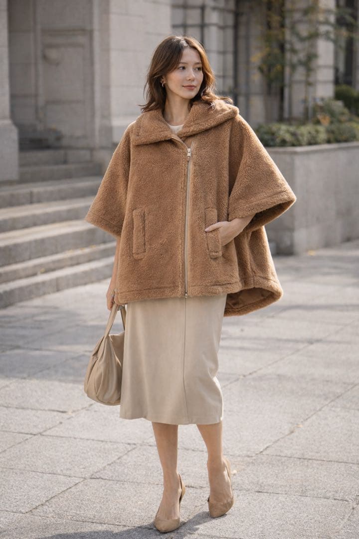 タグ付き◎マックスマーラ　テディベアコート　ケープ　ポンチョ　キャメル　白タグ