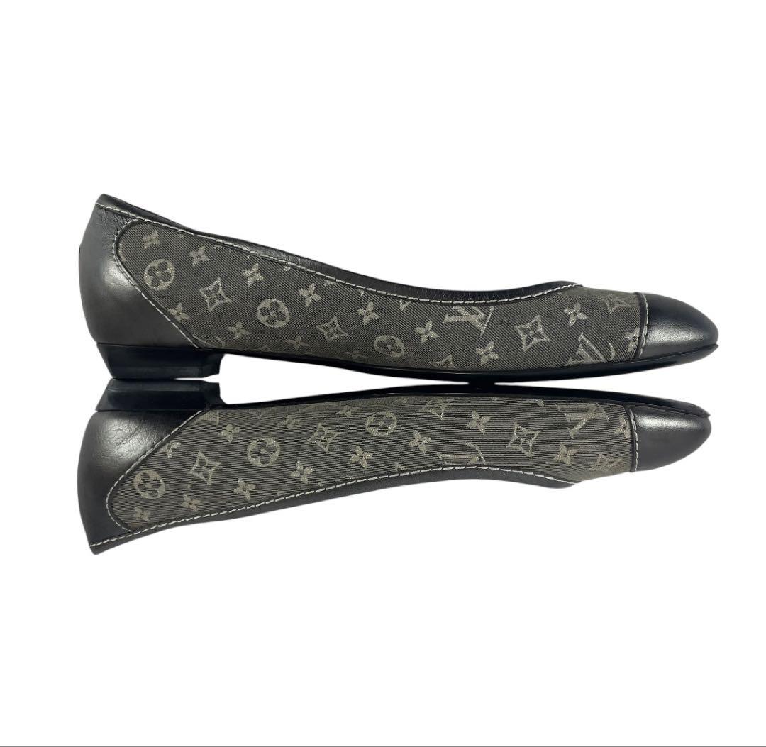 ルイヴィトン モノグラム フラットシューズ レザー キャンバス コンビ 35