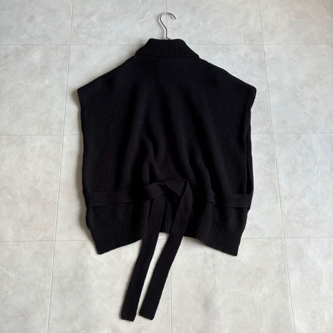 美品✨ veritecoeur ニットポンチョ 黒 F タートル サイド紐ベルト