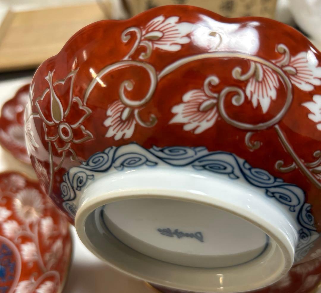 【希少】源右衛門作　古伊万里の伝統　日本の銘窯　赤濃菊唐草文　五枚セット