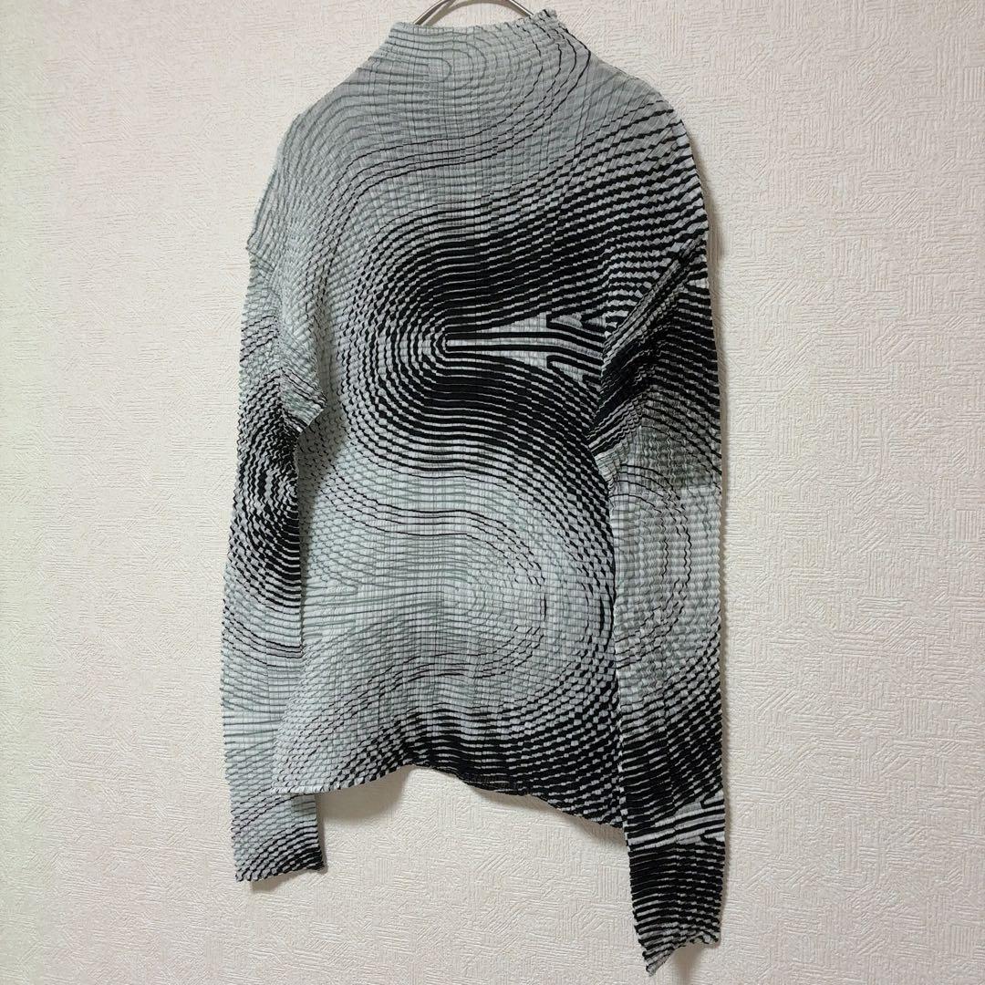 イッセイミヤケ 波模様 長袖 プリーツ カットソー ハイネック 薄手