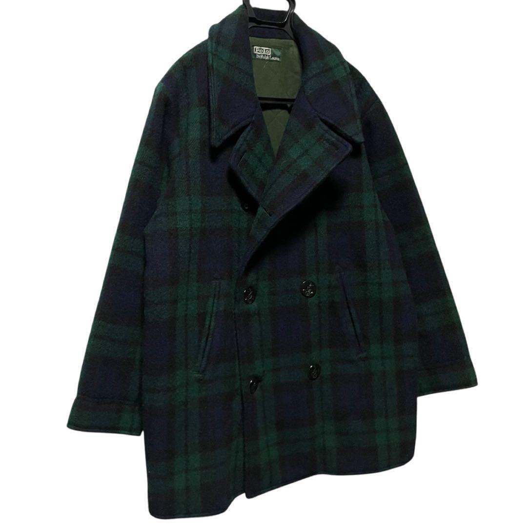 90s ポロラルフローレン ブラックウォッチ チェック ピーコート