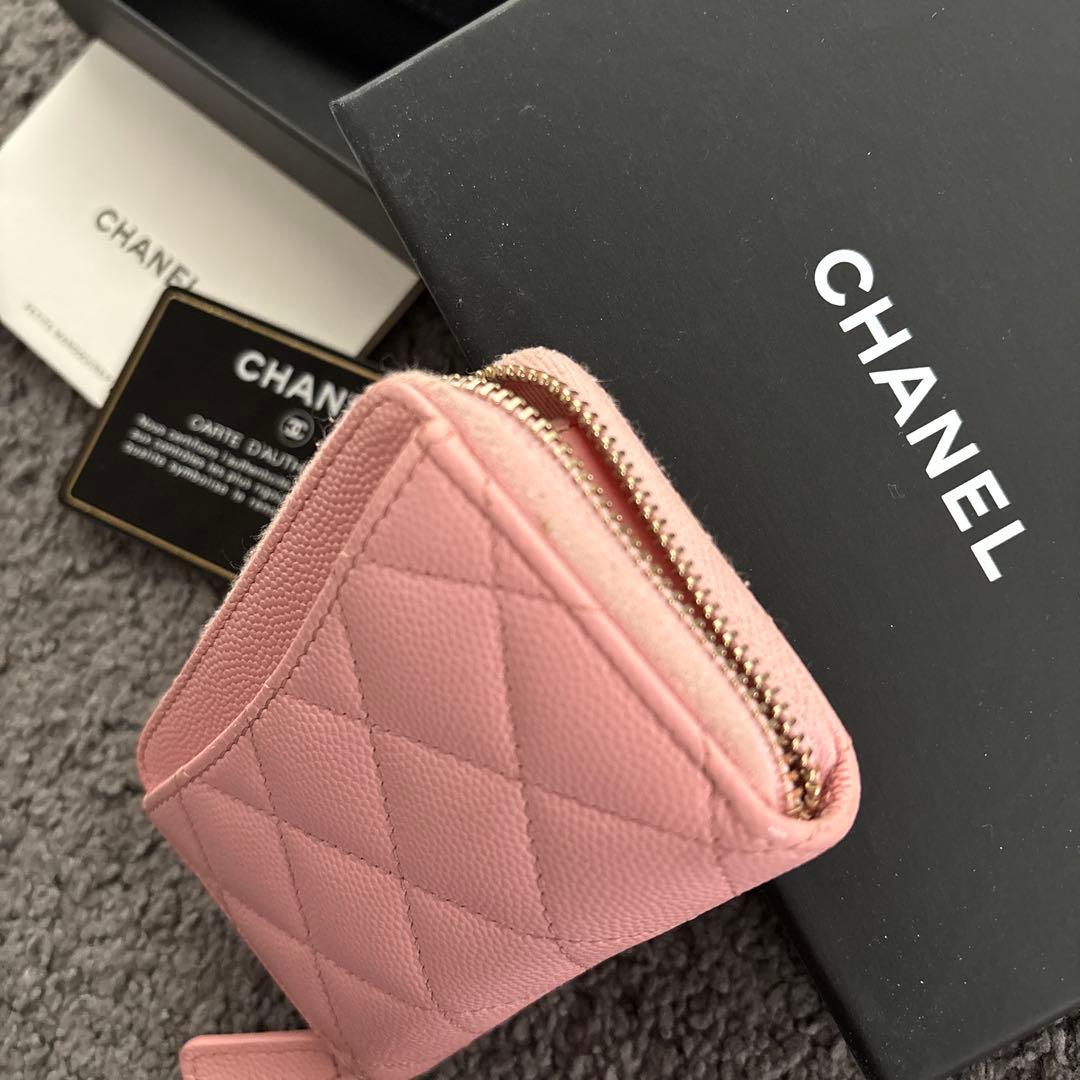 専用　CHANEL キルティングキャビアスキン ジップ パース　ピンク