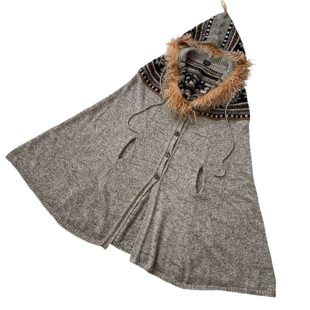 美品 ジャンポールゴルチエ ファー ニット ポンチョ 40 GAULTIER