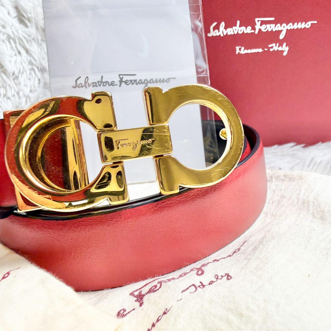 【美品&付属品あり】フェラガモ リバーシブルベルト ダブルガンチーニ 黒 赤