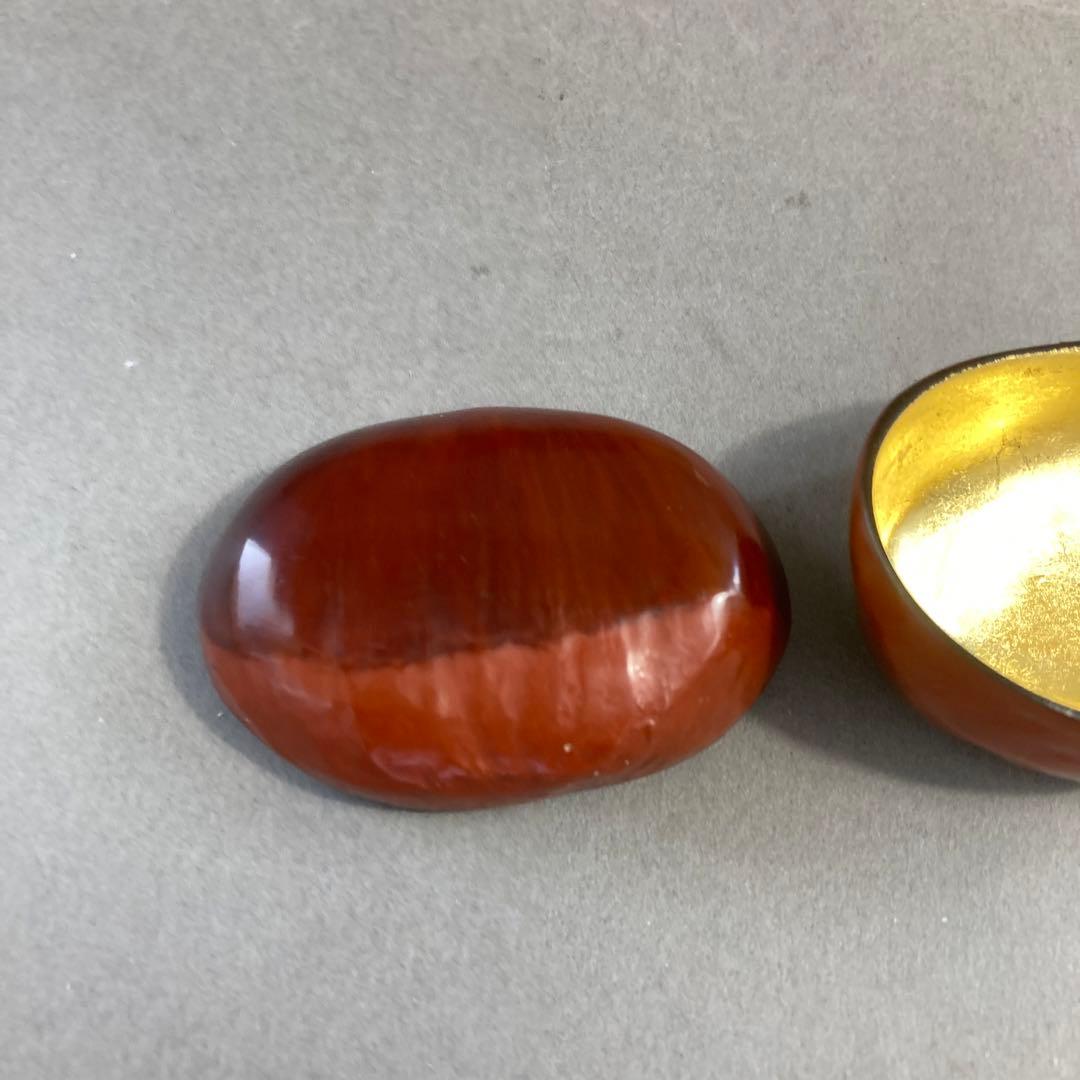 茶道具　乾漆　栗香合　畦地粒俵　造　内側全面金箔貼り　共箱　S73KG