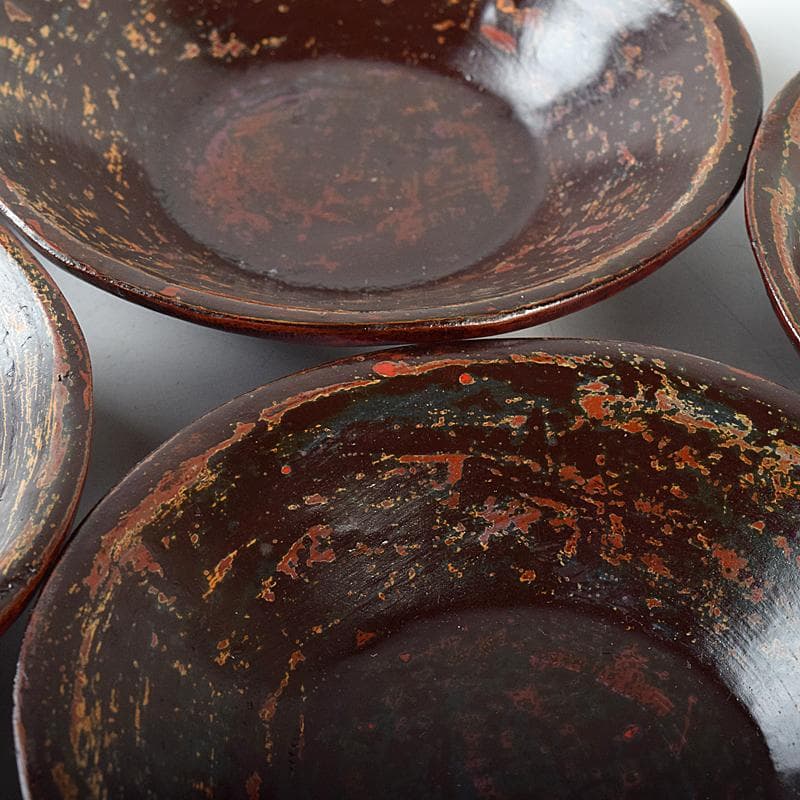 煎茶道具　足助乾漆　高山兼山作　煎茶碗四客　茶托五客　共布共箱　V　R8679