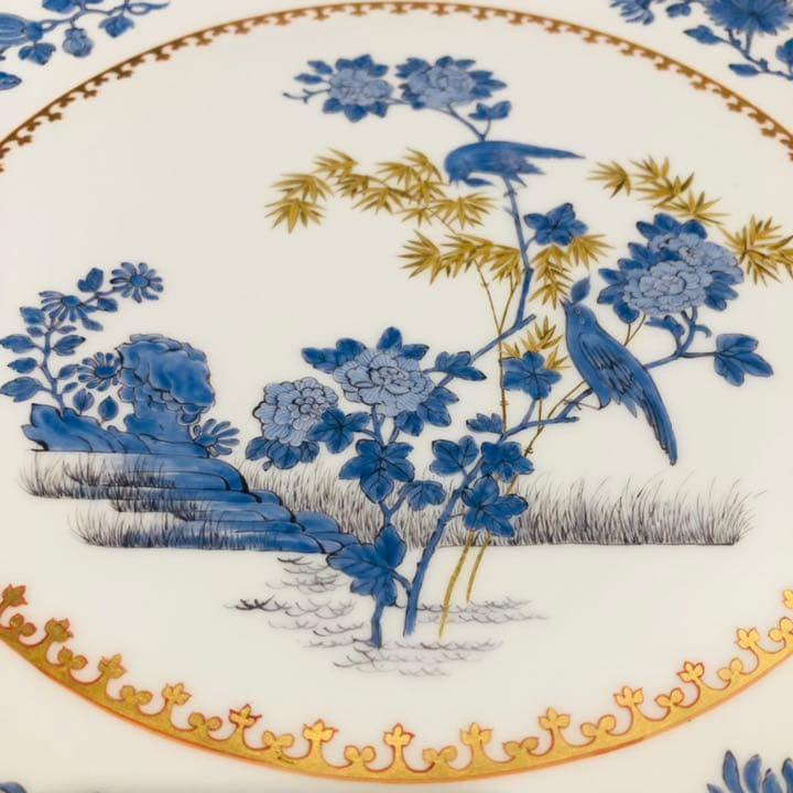 Meisseマイセン/極稀少1級品 化粧箱付「青い鳥と金の竹」28cm飾り皿