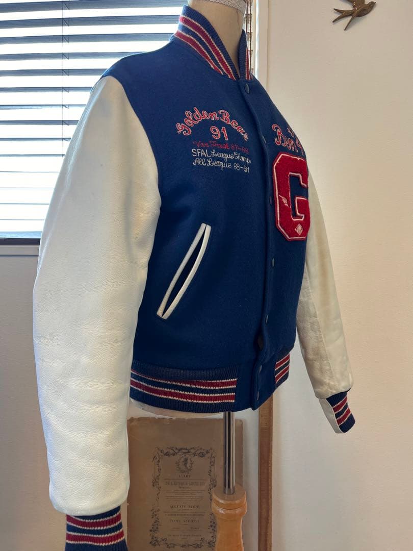 Golden bear ゴールデンベア　袖レザーワッペン刺繍　スタジャンメンズ