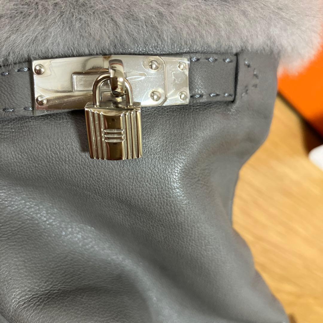 HERMES エルメス　ミンクファー付きグローブ　ケリー グレー　7