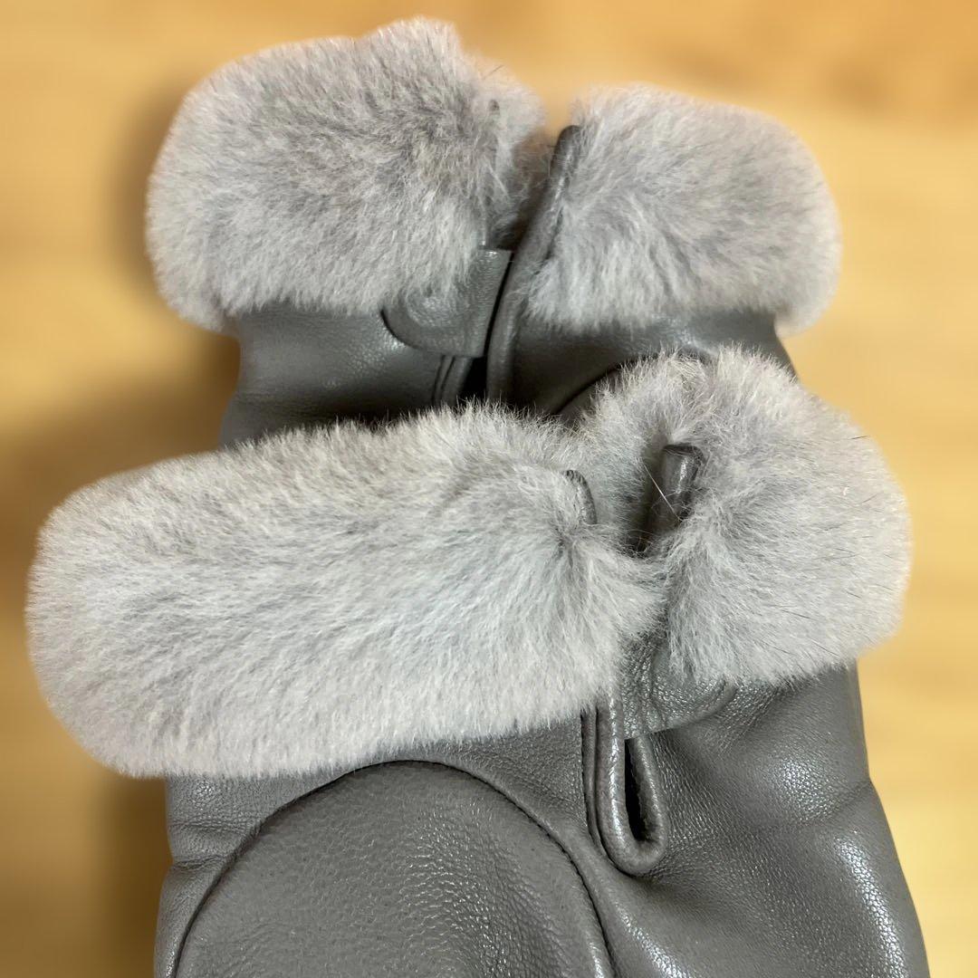 HERMES エルメス　ミンクファー付きグローブ　ケリー グレー　7