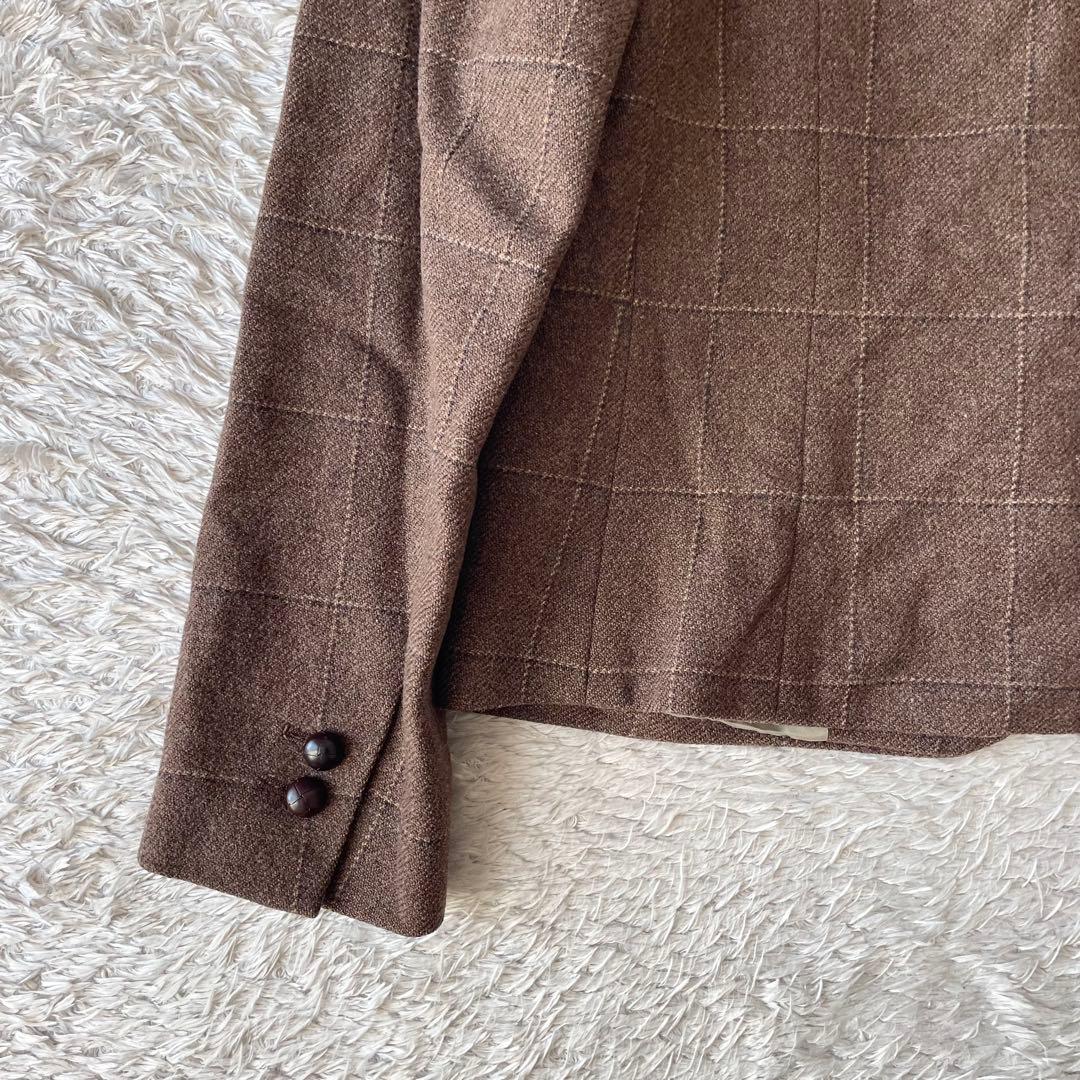 マーガレットハウエル 美品 ウールテーラードジャケット 3 茶色 チェック