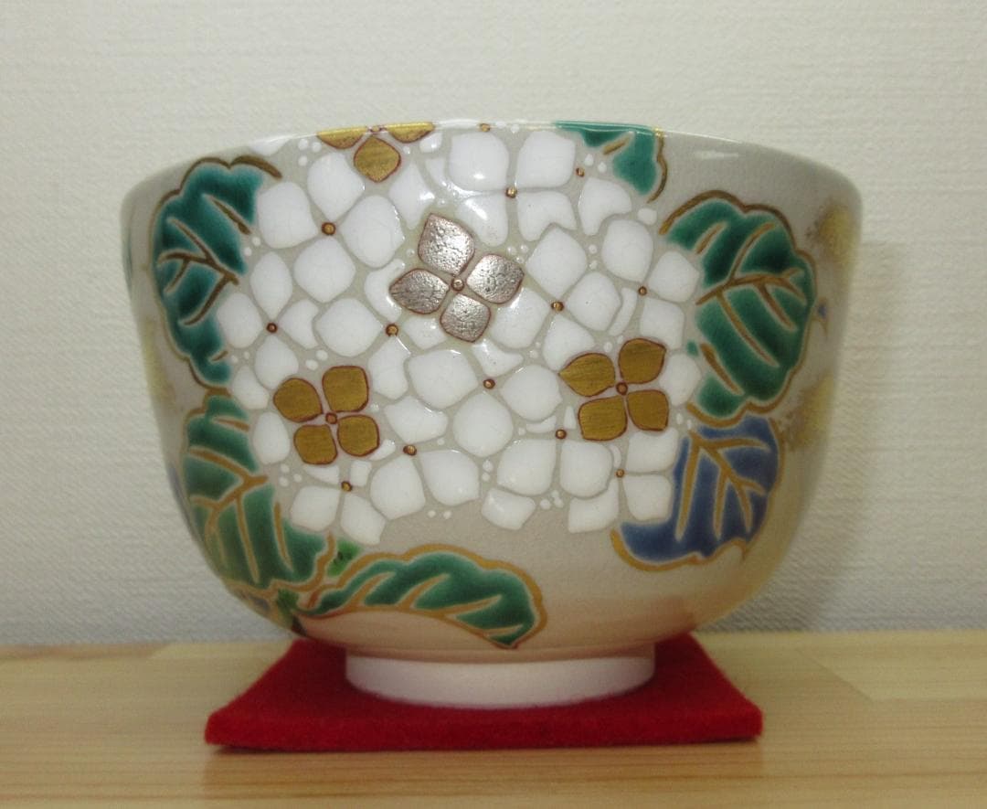 送料込【逢絢亭・新品】茶道具 茶碗 京焼 仁清 紫陽花の図 手塚岳陵 共箱入り