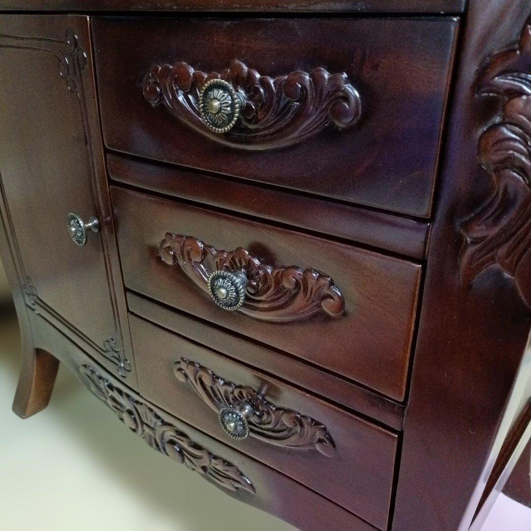 アンティークデザイン革レザー天板 コンソールテーブル 飾り台 木製キャビネット