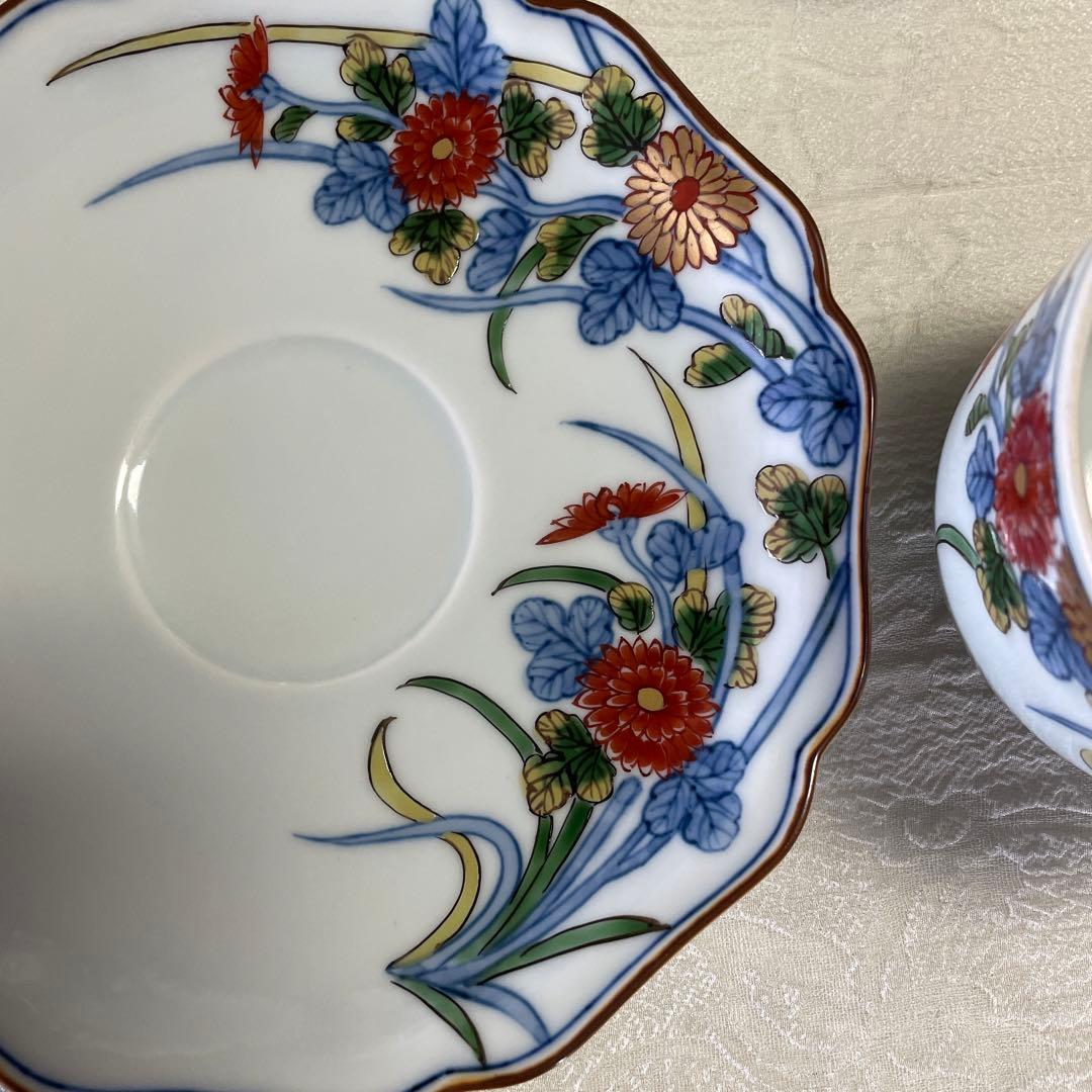 源右衛門窯　古伊万里風菊江腕皿　コーヒーカップ　シュガーポット　クリーマー
