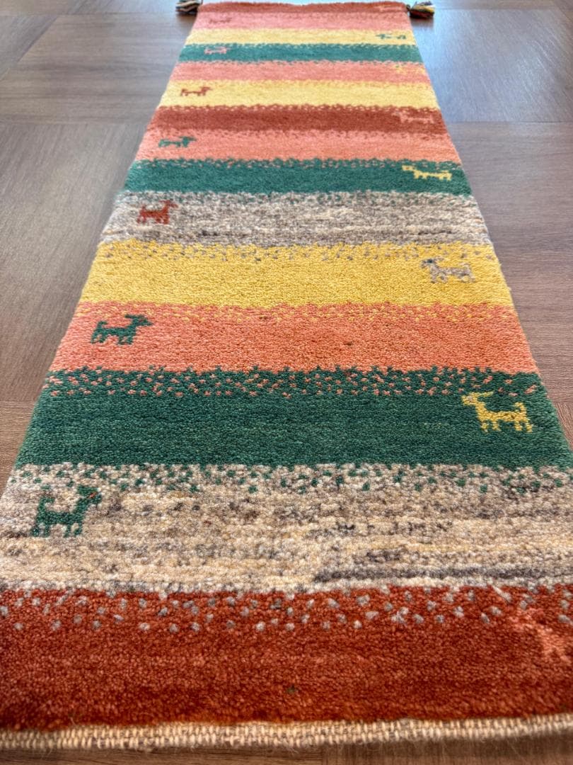 122x40cm ペルシャギャッベ ランナー (ギャベ) ペルシャ絨毯 ギャッベ