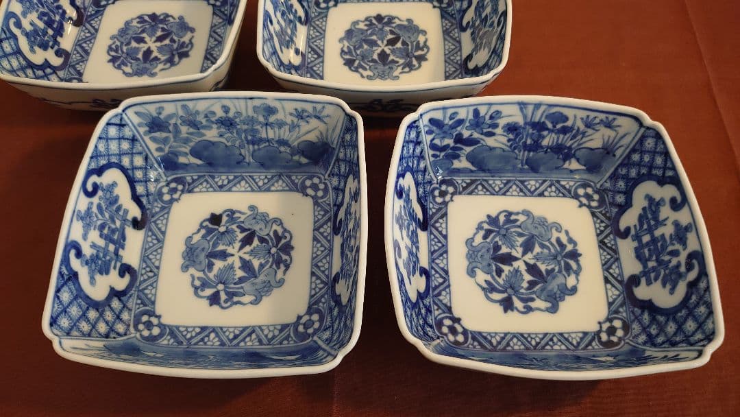 古伊万里　伊万里　染付　角鉢　江戸期　蔵出し　４客